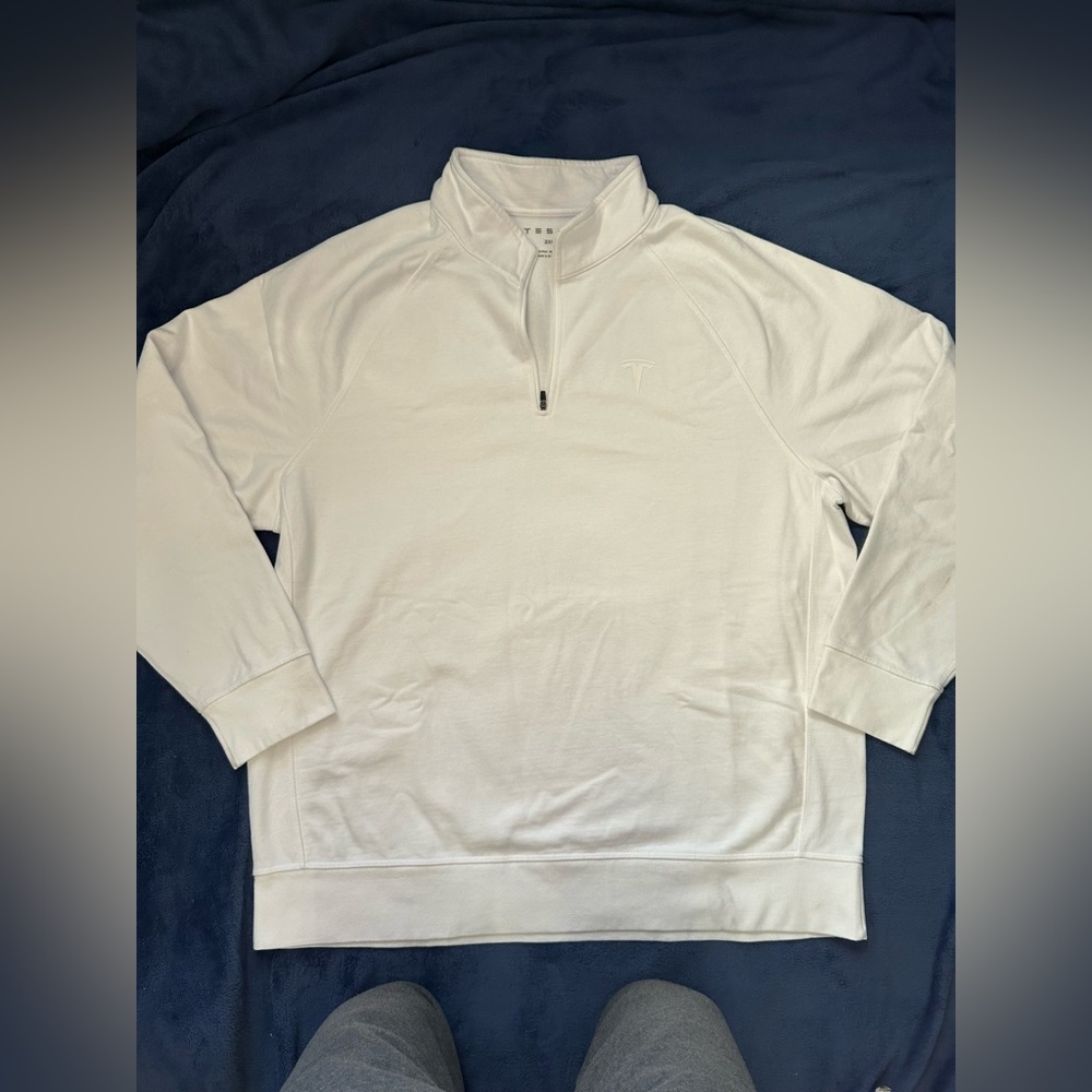 COPY - Tesla logo plain white quarter zip long sleeve pull over
